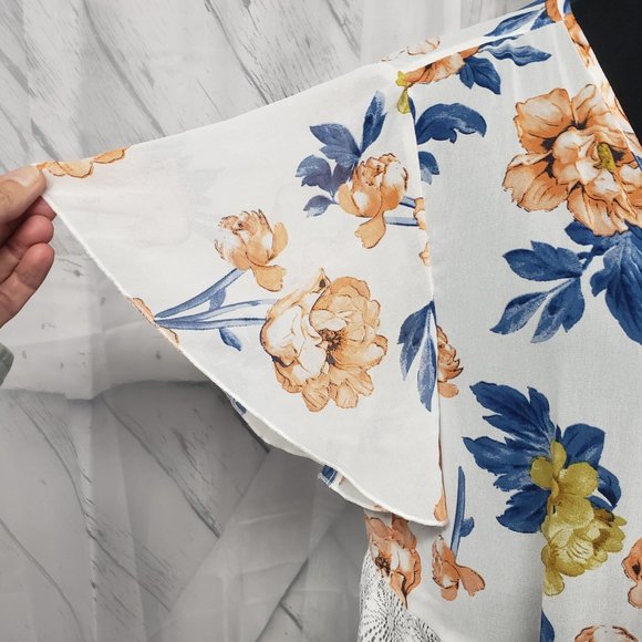 Shein Floral Lace Fringe Kimono Tie Cottage Core Boho Blouse Size 1XL - Picture 6 of 14